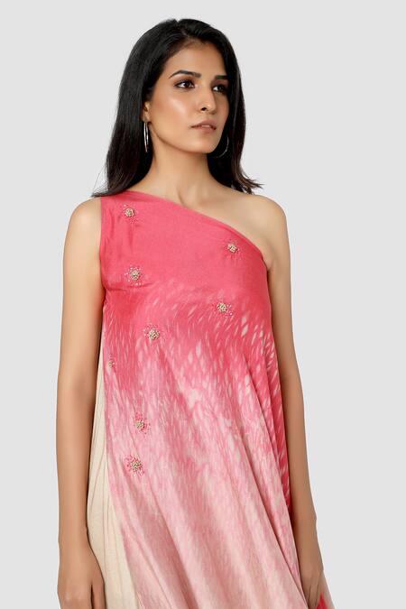Shop Babita Malkani Pink Organic Cotton Silk Lining Lycra One Shoulder Draped Dress Online at Aza Fashions Shop_Babita Malkani_Pink Organic Cotton Silk Lining Lycra One Shoulder Draped Dress _Online_at_Aza_Fashions