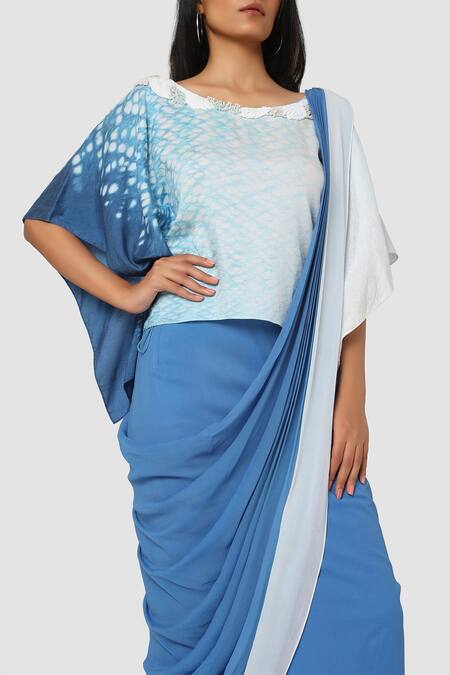 Babita Malkani Blue Organic Cotton Silk Lining Lycra Draped Saree at Aza Fashions Babita Malkani_Blue Organic Cotton Silk Lining Lycra Draped Saree_at_Aza_Fashions