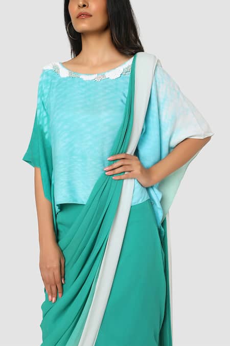 Babita Malkani_Blue Organic Cotton Silk Lining Lycra Draped Saree _at_Aza_Fashions