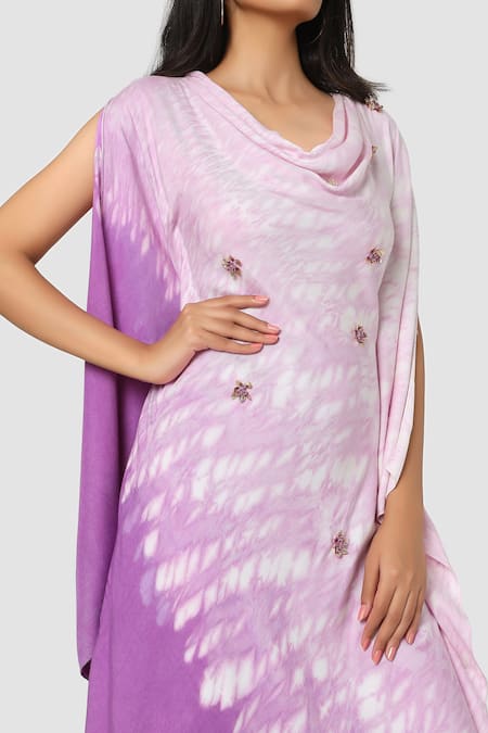 Shop_Babita Malkani_Purple Organic Cotton Silk Lining Lycra Tie Dye Draped Tunic And Pant Set_Online_at_Aza_Fashions