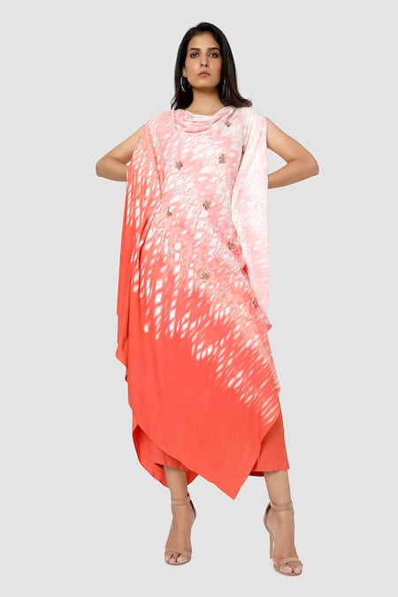 Babita Malkani Organic Cotton Silk Tie Dye Draped Tunic & Pant Set 