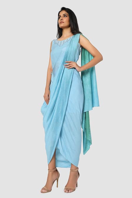 Babita Malkani Organic Cotton Silk Draped Sarong Saree 