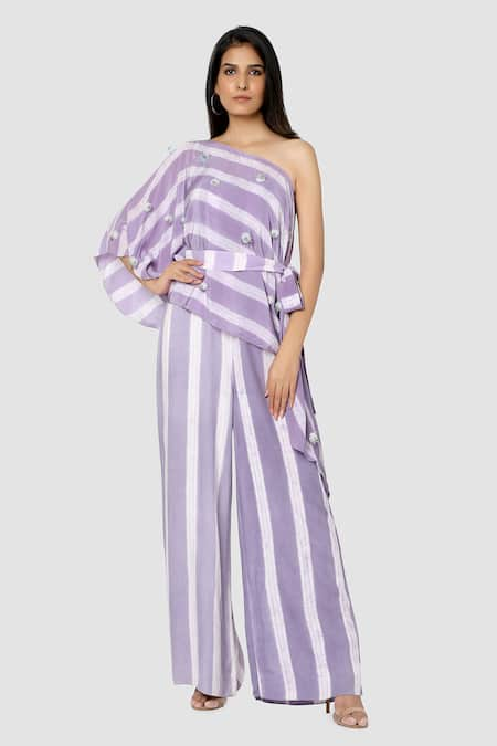 Babita Malkani Organic Cotton Silk One Shoulder Jumpsuit with Cape 