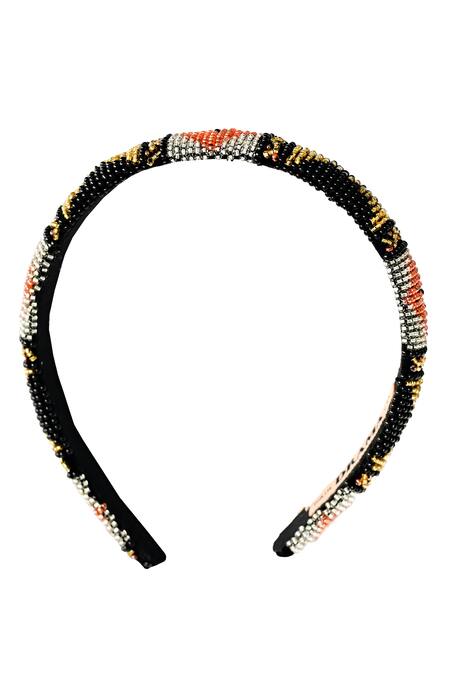 Hair Drama CO_Multi Color Embellished Handmade Velvet Headband_Online_at_Aza_Fashions