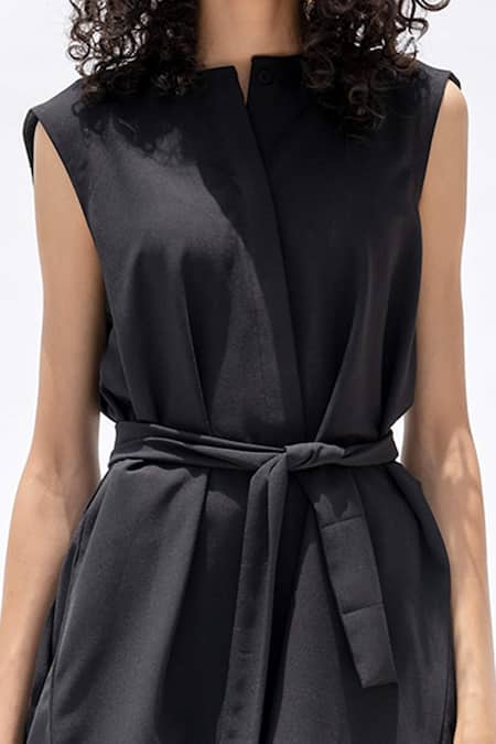 Corpora Studio_Black Silk Crepe Round Pleated Shirt And Skirt Set _at_Aza_Fashions