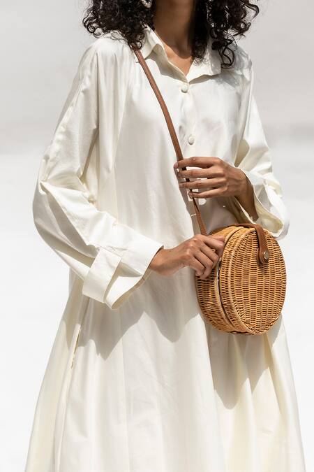 Corpora Studio_White Cotton Satin Shirt Collar Dress _Online_at_Aza_Fashions