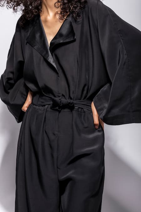 Corpora Studio_Black Marazzo Silk V Neck Jumpsuit _Online_at_Aza_Fashions
