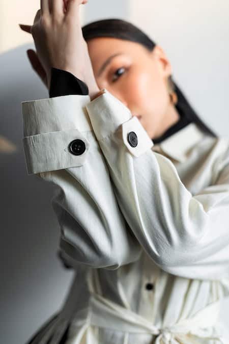 Buy_Corpora Studio_White Organic Cotton Shirt Collar Pleated Skirt Set _Online_at_Aza_Fashions