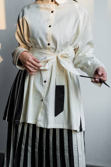 Shop_Corpora Studio_White Organic Cotton Shirt Collar Pleated Skirt Set _Online_at_Aza_Fashions