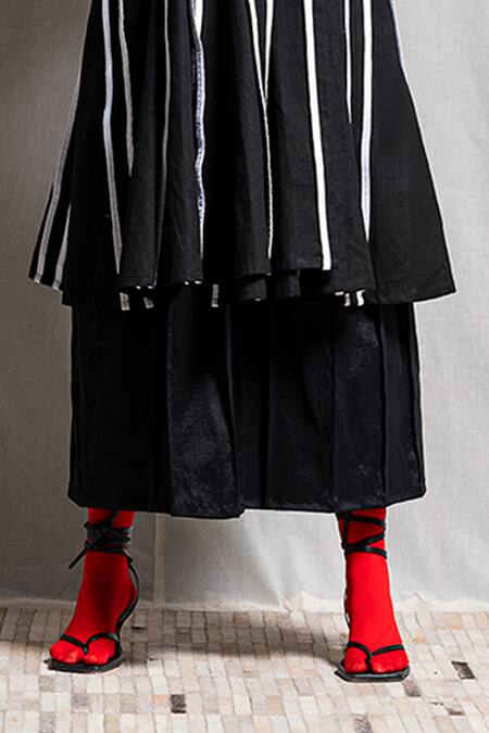 Corpora Studio_Black Cotton Shawl Lapel Striped Jacket _at_Aza_Fashions