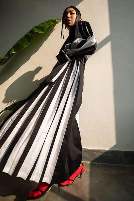 Corpora Studio_White Cotton Satin High Neck Pleated Dress _Online_at_Aza_Fashions