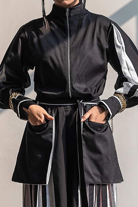 Buy_Corpora Studio_White Cotton Satin High Neck Pleated Dress _Online_at_Aza_Fashions