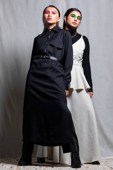 Corpora Studio_Black Crepe Shirt Collar Dress _Online_at_Aza_Fashions