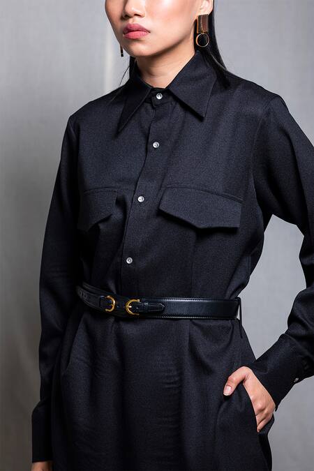 Buy_Corpora Studio_Black Crepe Shirt Collar Dress _Online_at_Aza_Fashions