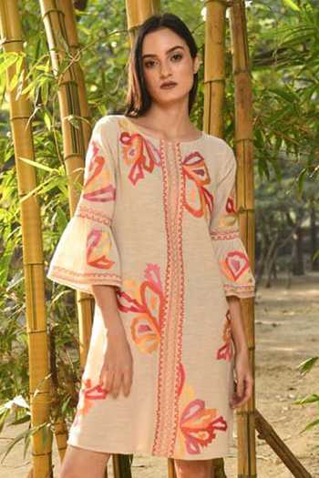 Buy Ranna Gill Peach Embroidered Cotton Dress Online | Aza Fashion. Buy Ranna Gill Peach Embroidered Cotton Dress Online | Aza Fashion.