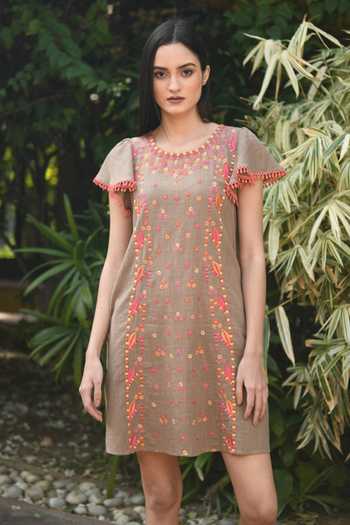 Buy Ranna Gill Brown Cotton Embroidered Dress Online | Aza Fashion. Buy Ranna Gill Brown Cotton Embroidered Dress Online | Aza Fashion.
