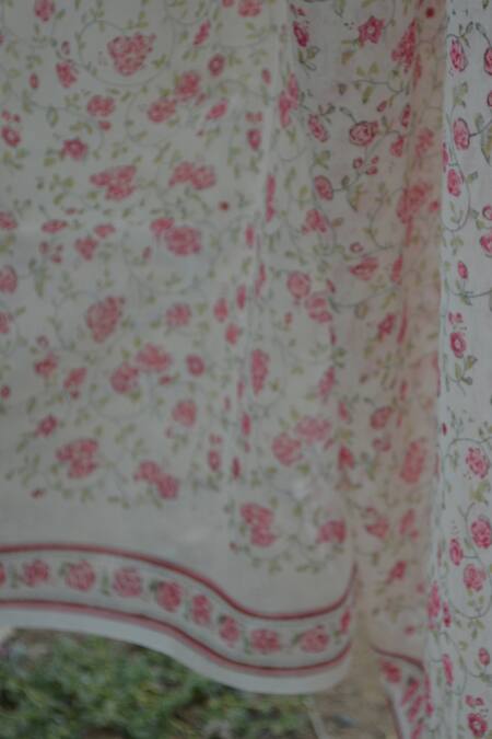 Studio Malang_White Chanderi Silk Block Printed Rose Saree_at_Aza_Fashions