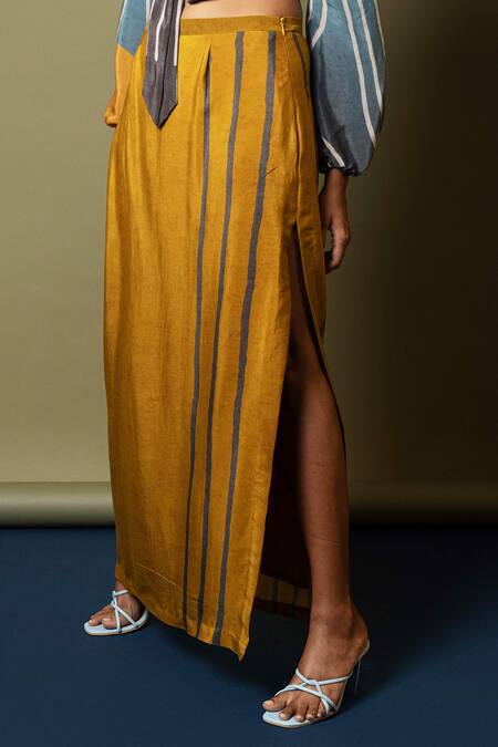 Shop_Nautanky_Blue Natural Crepe Notch Collar Tie-up Crop Shirt And Skirt Set _Online_at_Aza_Fashions