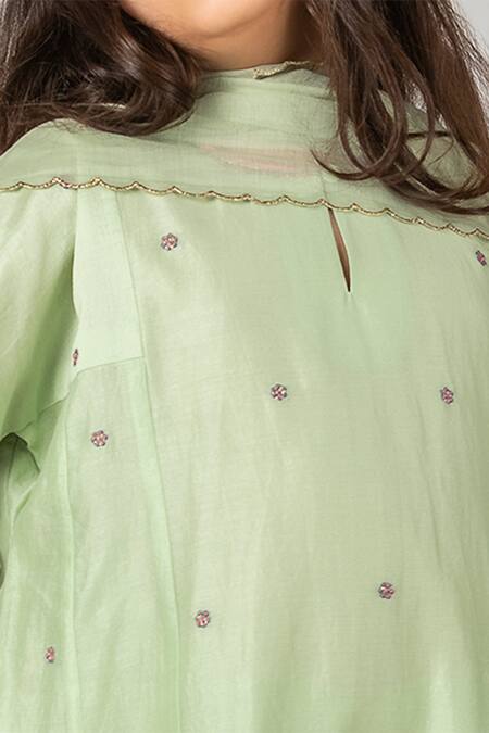 BOTEH Green Cotton, Silk, Embroidery Kurta Set With Dupatta Online at Aza Fashions BOTEH_Green Cotton, Silk, Embroidery Kurta Set With Dupatta _Online_at_Aza_Fashions