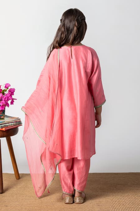 Shop BOTEH Pink Chanderi Cotton, Silk Embroidery Kurta Set at Aza Fashions Shop_BOTEH_Pink Chanderi Cotton, Silk Embroidery Kurta Set _at_Aza_Fashions