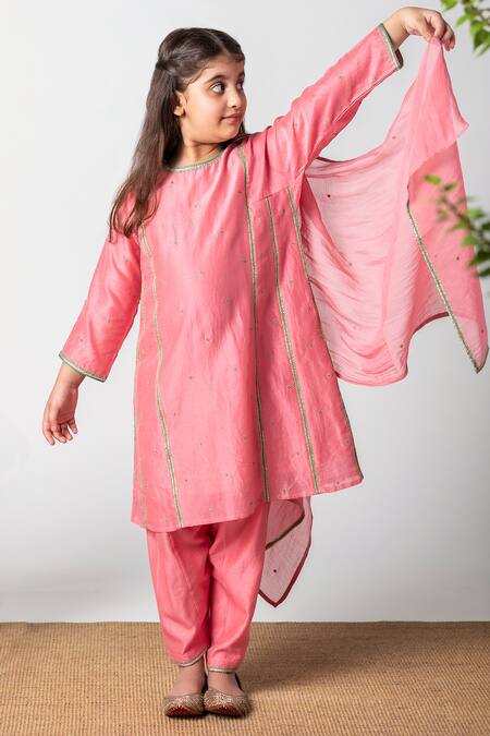BOTEH Pink Chanderi Cotton, Silk Embroidery Kurta Set Online at Aza Fashions BOTEH_Pink Chanderi Cotton, Silk Embroidery Kurta Set _Online_at_Aza_Fashions