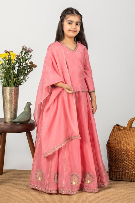 Boteh Pink Chanderi Cotton Silk Embroidered Lehenga Set 