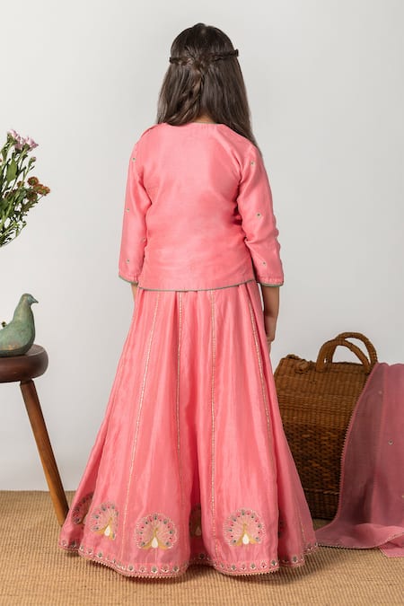 Shop BOTEH Pink Chanderi Cotton, Cotton, Silk Embroidery, Cut Work, Gota Patti Lehenga Set at Aza Fashions Shop_BOTEH_Pink Chanderi Cotton, Cotton, Silk Embroidery, Cut Work, Gota Patti Lehenga Set _at_Aza_Fashions