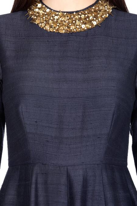 Shop Salt And Spring Blue Raw Silk Floral Motifs Round Embroidered Anarkali With Dupatta Online at Aza Fashions Shop_Salt And Spring_Blue Raw Silk Floral Motifs Round Embroidered Anarkali With Dupatta _Online_at_Aza_Fashions