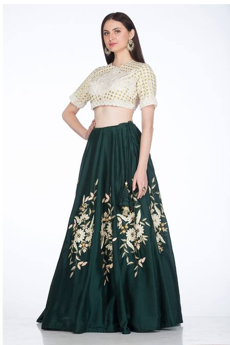 Salt And Spring Green Chanderi Floral Motifs Round Embroidered Lehenga Set Online at Aza Fashions Salt And Spring_Green Chanderi Floral Motifs Round Embroidered Lehenga Set _Online_at_Aza_Fashions