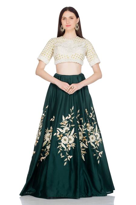 Buy Salt And Spring Green Chanderi Floral Motifs Round Embroidered Lehenga Set Online at Aza Fashions Buy_Salt And Spring_Green Chanderi Floral Motifs Round Embroidered Lehenga Set _Online_at_Aza_Fashions