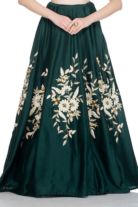 Shop Salt And Spring Green Chanderi Floral Motifs Round Embroidered Lehenga Set Online at Aza Fashions Shop_Salt And Spring_Green Chanderi Floral Motifs Round Embroidered Lehenga Set _Online_at_Aza_Fashions