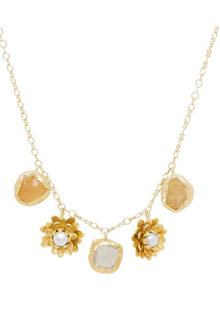 Shop_ZARIIN_Gold Plated Pearl Daisy Dreams Jewellery Set Gift Box_Online_at_Aza_Fashions