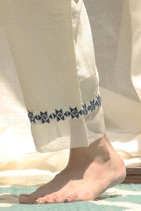 Shivani Bhargava_White Cotton, Organza Embroidered Pant _Online_at_Aza_Fashions