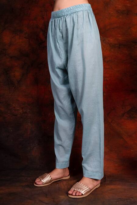 Tashee_Blue Cotton Round Printed Peplum Kurta And Pant Set  _at_Aza_Fashions