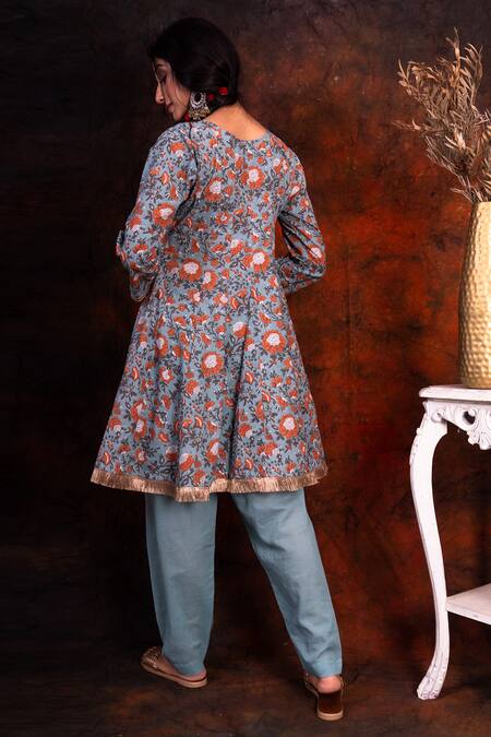 Shop_Tashee_Blue Cotton Round Printed Peplum Kurta Set _at_Aza_Fashions