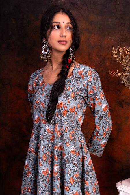 Shop_Tashee_Blue Cotton Round Printed Peplum Kurta Set _Online_at_Aza_Fashions