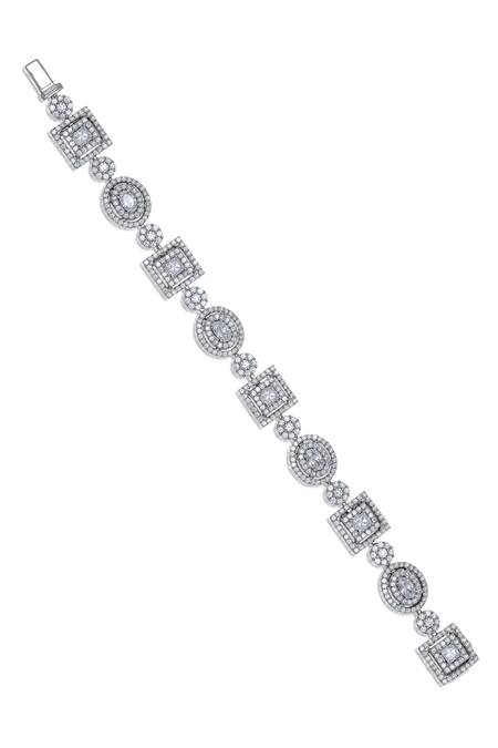 Shop_DIOSA PARIS JEWELLERY_Silver Plated Swarovski Zirconia Stone Geometric Bracelet _at_Aza_Fashions