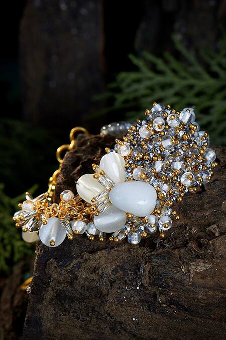 House Of D"Oro_White Semi Precious Stones And Beads Jasmine Classic Uneven Bracelet_Online_at_Aza_Fashions