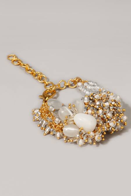 Buy_House Of D"Oro_White Semi Precious Stones And Beads Jasmine Classic Uneven Bracelet_Online_at_Aza_Fashions
