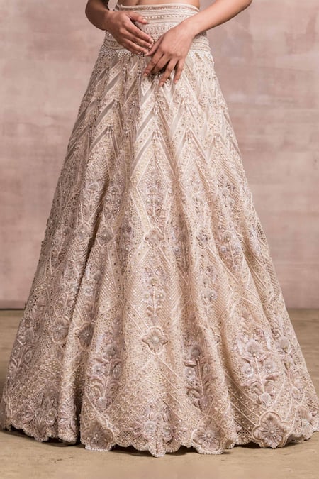 Buy_Tarun Tahiliani_White Georgette Embroidery Boat Draped Blouse And Lehenga Set_Online_at_Aza_Fashions