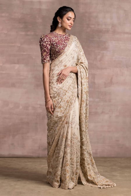 Buy BANARASI PATOLA White White With Gold Zari Woven Organza Silk Saree  With Beautiful Floral Weave Tilfi Meena Work Pattern With Blouse Piece |  Shoppers Stop