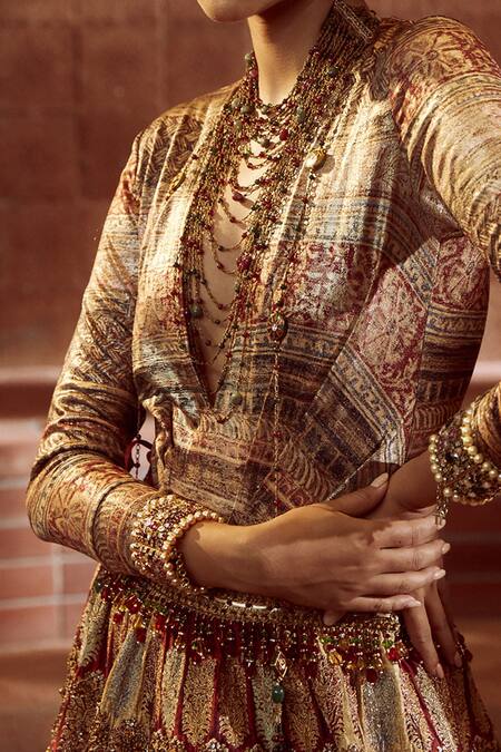 Tarun Tahiliani Maroon Lehenga And Bodysuit Silk Dupion Floral V Neck Hand Embroidered Set Online at Aza Fashions Tarun Tahiliani_Maroon Lehenga And Bodysuit Silk Dupion Floral V Neck Hand Embroidered Set_Online_at_Aza_Fashions