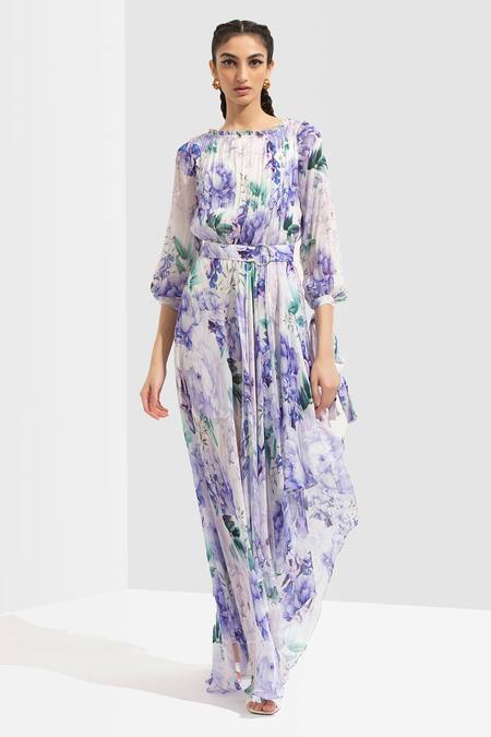 Mandira Wirk Resort Purple Chiffon Round Floral Print Dress Online at Aza Fashions Mandira Wirk Resort_Purple Chiffon Round Floral Print Dress _Online_at_Aza_Fashions