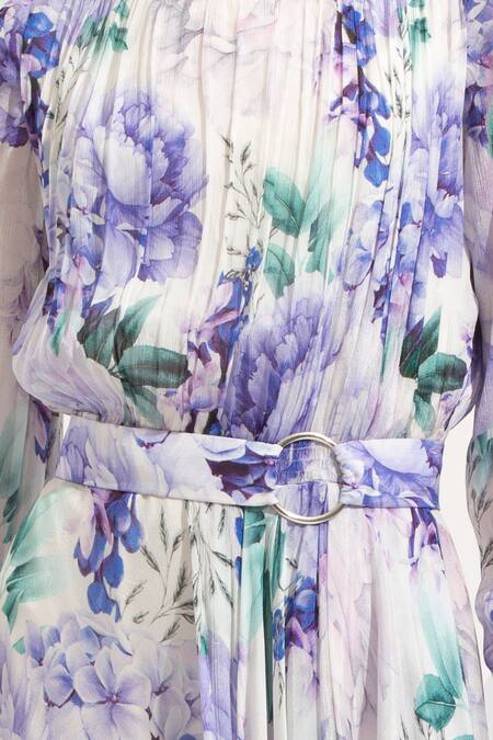 Shop Mandira Wirk Resort Purple Chiffon Round Floral Print Dress Online at Aza Fashions Shop_Mandira Wirk Resort_Purple Chiffon Round Floral Print Dress _Online_at_Aza_Fashions