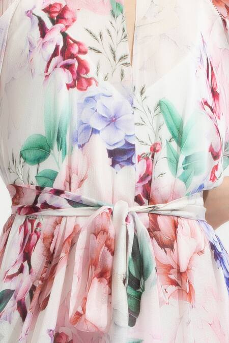 Shop Mandira Wirk Resort Multi Color Chiffon Round Floral Print Dress Online at Aza Fashions Shop_Mandira Wirk Resort_Multi Color Chiffon Round Floral Print Dress _Online_at_Aza_Fashions