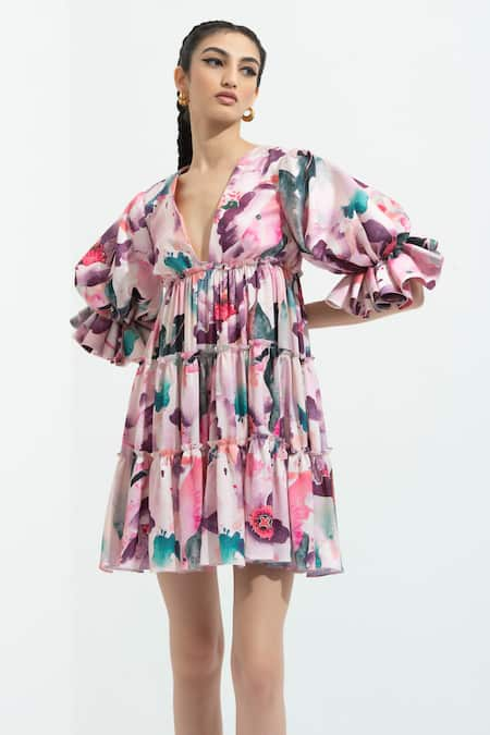 Mandira Wirk Floral Print Tiered Dress 