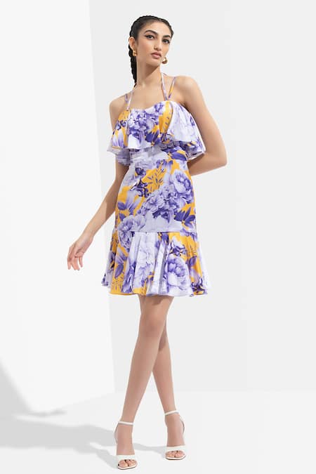 Mandira Wirk Blue Satin Sweetheart Neck Floral Print Dress Online at Aza Fashions Mandira Wirk_Blue Satin Sweetheart Neck Floral Print Dress_Online_at_Aza_Fashions