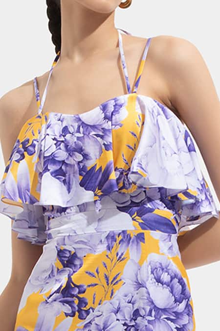 Mandira Wirk Blue Satin Sweetheart Neck Floral Print Dress at Aza Fashions Mandira Wirk_Blue Satin Sweetheart Neck Floral Print Dress_at_Aza_Fashions