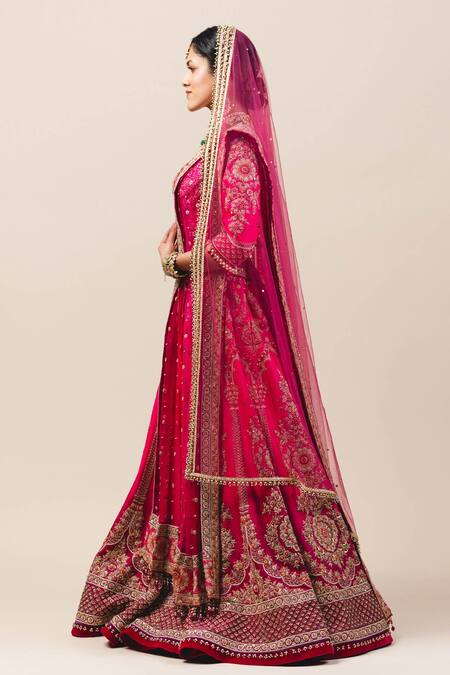 Tarun Tahiliani_Pink Lehenga And Blouse Raw Silk Dupatta Soft Net Embroidered Bridal Set_Online_at_Aza_Fashions