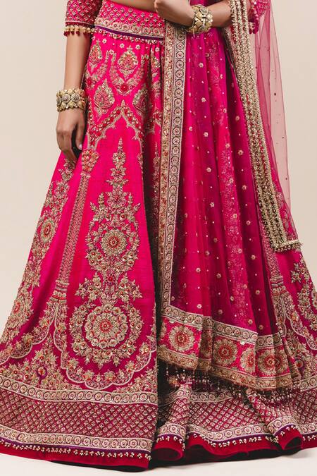 Buy_Tarun Tahiliani_Pink Lehenga And Blouse Raw Silk Dupatta Soft Net Embroidered Bridal Set_Online_at_Aza_Fashions
